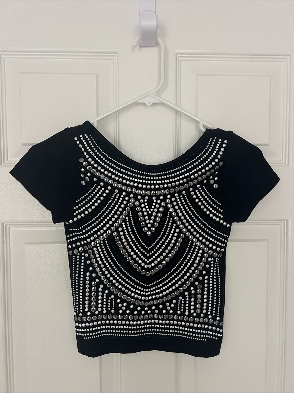 bebe Black Crop Top with Silver Stud Embellishment